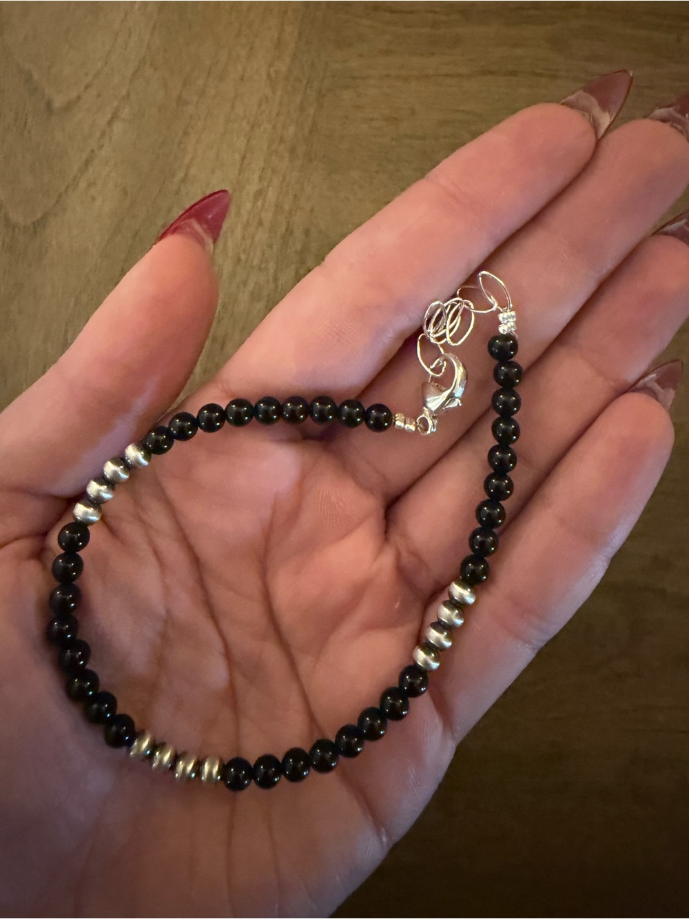 Sterling silver black onyx anklet 9 to 11 inches